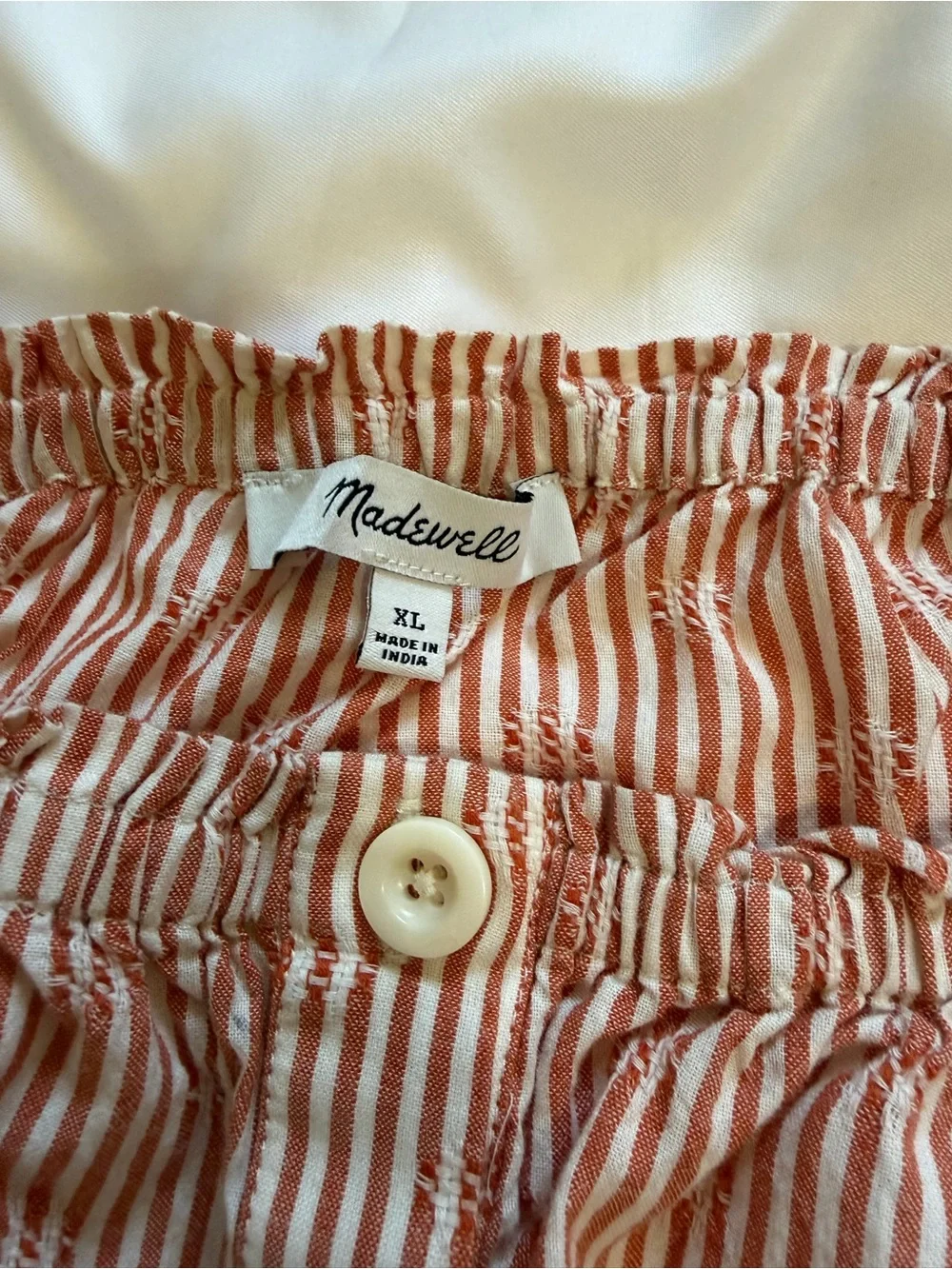 Madewell Red-White Striped Peasant Button-Front Crop Blouse Top
